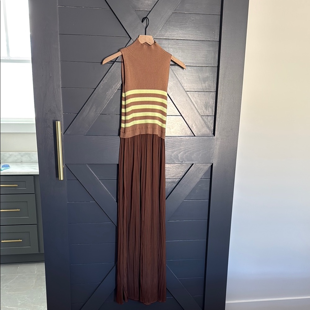 Brown and Yellow Striped Maxi Dress